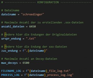 Skript-Header von SchroedingersMalware.py Konfigurationsmöglichkeiten im Skript-Header von SchroedingersMalware.py