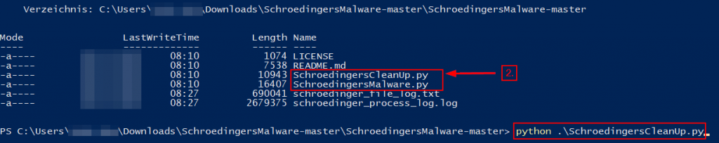 Ausführung von SchroedingersCleanUp Ausführung von SchroedingersCleanUp.py mit PowerShell